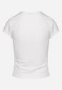 Biały Dopasowany T-shirt Prążkowany z Marszczeniami po Bokach Minervia