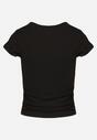 Czarny Dopasowany T-shirt Prążkowany z Marszczeniami po Bokach Minervia