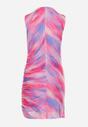 Różowa Dopasowana Sukienka Mini Ozdobiona Wzorem Tie-Dye i Marszczeniami Xeris