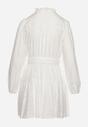Biała Haftowana Sukienka Mini z Bawełny z Paskiem i Ażurowym Wzorem Aislina