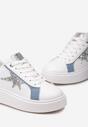 Biało-Niebieskie Sneakersy na Grubej Podeszwie Ozdobione Brokatem Genivira