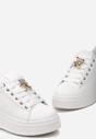 Biało-Złote Sznurowane Sneakersy na Platformie z Ekoskóry z Ozdobnym Misiem Neonda