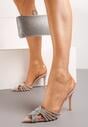 Beżowe Sandały na Szpilce z Transparentnym Noskiem z Cyrkoniami Jolietta