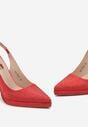 Czerwone Wsuwane Sandały na Szpilce z Noskiem w Szpic Zdobione Cyrkoniami Milaica