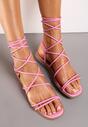 Różowe Sandały Typu Rzymianki z Wiązanymi Paskami i Płaską Podeszwą Sterfia