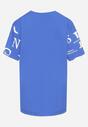 Niebieska Bawełniana Koszulka T-shirt Ozdobiony Napisami Navelisse