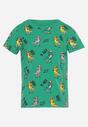 Zielona Klasyczna Koszulka z Bawełny z Ozdobnym Nadrukiem Dinozaurów Ehtnema