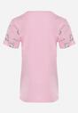 Różowa Koszulka T-shirt z Uroczym Nadrukiem z Elastycznej Bawełny Parieles