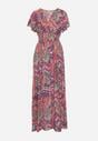 Różowa Sukienka Maxi z Wiskozy z Gumką w Talii w Stylu Etno Daliora