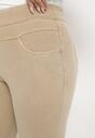 Beżowe Dopasowane Spodnie Jegginsy z Gumką w Pasie Zenzira