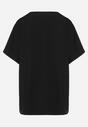 Czarny Bawełniany T-shirt z Nadrukiem i Haftowanymi Wstawkami Varetias