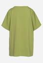 Zielony Bawełniany T-shirt z Nadrukiem i Haftowanymi Wstawkami Varetias