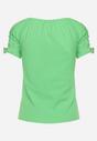 Zielony Bawełniany T-shirt z Koronką i Wycięciami na Rękawach Imilalca