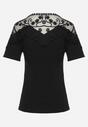 Czarny T-shirt Bawełniany z Koronkową Górą Naroca