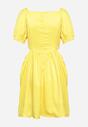 Żółta Sukienka Mini Rozkloszowana z Dekoltem Ozdobionym Cyrkoniami i Wycięciami po Bokach Delphira