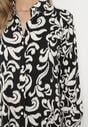Czarna Koszulowa Sukienka z Wiskozy Ozdobiona Ornamentalnym Wzorem Rulffa