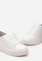 Białe Sznurowane Sneakersy z Ekoskóry na Prążkowanej Podeszwie ze Skórzaną Wkładką Loseria