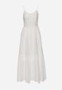 Biała Bawełniana Sukienka Maxi z Rozkloszowanym Dołem i Ażurową Talią Fidelma