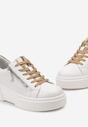 Biało-Złote Sneakersy ze Skóry Naturalnej na Platformie Ozdobione Suwakiem Jugeria