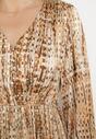 Brązowa Sukienka Maxi z Gumką w Talii i Plisowanym Dołem w Tweedowy Wzór Viostana