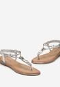 Srebrne Sandały w Stylu Japonek z Metalicznymi Wstawkami i Cyrkoniami Ared