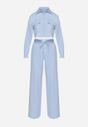 Niebieski Komplet w Stylu Utility Krótka Koszula i Szerokie Spodnie z Gumką w Pasie Lysianne
