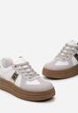 Szaro-Białe Sneakersy na Niskiej Platformie z Materiałowymi Wstawkami Xeonbia