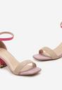Beżowo-Różowe Sandały na Słupku z Metaliczną Wstawką i Zapięciem Przy Kostce Emmia