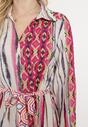 Fuksjowo-Beżowa Sukienka Koszulowa z Mozaikowym Wzorem i Wiązanym Paskiem Lilimea
