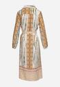 Beżowa Sukienka Koszulowa z Mozaikowym Wzorem i Wiązanym Paskiem Lilimea