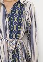 Niebiesko-Beżowa Sukienka Koszulowa z Mozaikowym Wzorem i Wiązanym Paskiem Lilimea