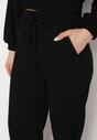Czarny Komplet Bawełniany Spodnie Szerokie ze Sznurkiem w Pasie i Bluza ze Ściągaczami Urionne