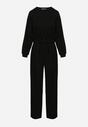 Czarny Komplet Bawełniany Spodnie Szerokie ze Sznurkiem w Pasie i Bluza ze Ściągaczami Urionne