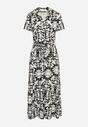 Czarno-Biała Sukienka Midi Koszulowa z Paskiem w Talii w Ornamentalny Print Fiamea