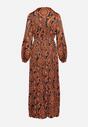 Brązowa Sukienka Maxi z Plisowanym Dołem i Gumką w Pasie w Ornamentalny Wzór Vuvina