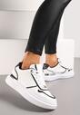 Biało-Czarne Sneakersy na Niskiej Platformie z Brokatowymi i Metalicznymi Wstawkami Limexa