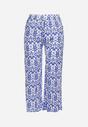 Niebiesko-Białe Szerokie Spodnie w Etno Wzór z Wiskozy z Gumką w Talii Xinaria