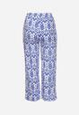 Niebiesko-Białe Szerokie Spodnie w Etno Wzór z Wiskozy z Gumką w Talii Xinaria