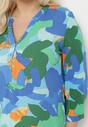 Zielono-Granatowa  Bluzka Koszulowa z Wiskozy z Abstrakcyjnym Wzorem Scantha