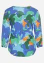 Zielono-Granatowa  Bluzka Koszulowa z Wiskozy z Abstrakcyjnym Wzorem Scantha