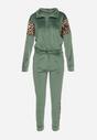 Zielony Welurowy Komplet Dresowy Krótka Bluza i Spodnie z Wstawkami w Cętki Kilima
