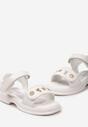 Białe Sandały na Rzepy Pikowaniem i Aplikacjami z Cyrkoniami ze Skórzaną Wkładką Frigga