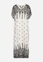 Biała Bawełniana Sukienka Pudełkowa Długa w Abstrakcyjny Wzór Olatias