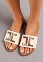 Beżowe Klapki ze Metalowym Zdobieniem w Kolorze Złota Seless