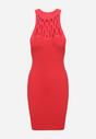 Czerwona Dopasowana Sukienka Mini z Ozdobnym Dekoltem z Prążkowanej Dzianiny Kaile