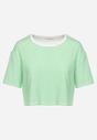 Zielony Bawełniany T-shirt o Oversizowym Krótkim Fasonie w Cienkie Paski Lakrida