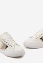 Biało-Złote Sznurowane Sneakersy z Ekoskóry z Metalicznymi Wstawkami i Brokatem Lirinea