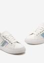 Biało-Niebieskie Sznurowane Sneakersy z Ekoskóry z Metalicznymi Wstawkami i Brokatem Lirinea