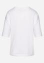 Biały Bawełniany T-shirt z Ozdobnym Nadrukiem na Przodzie Sadla