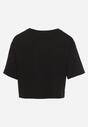Czarny T-shirt o Krótkim Kroju z Bawełny Ozdobiony Napisem Naveera